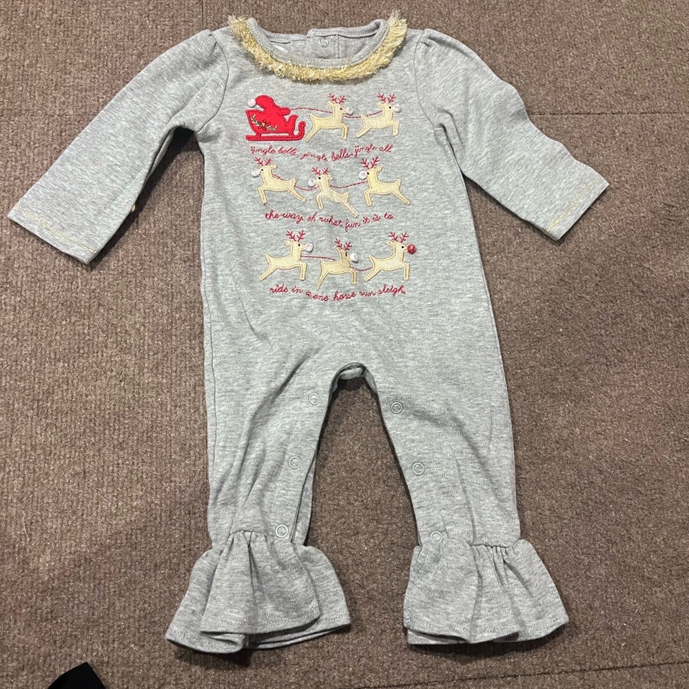 Gray Kids One Piece with Reindeer Design